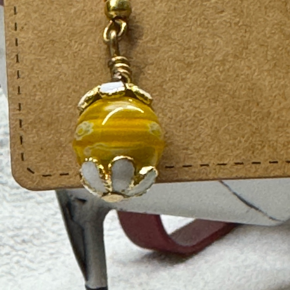 Yellow Millefiori Earrings with Gold Cloissione Bead Cap Accents 2/$22 - Picture 5 of 6